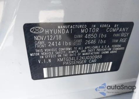 2019 Genesis G70 3.3T Advanced from USA, damaged, VIN KMTG34LE2KU030988